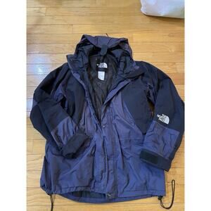 Vintage 90s The North Face GoreTex Hooded Jacket Mens L Blue Black Pit Zips Mesh